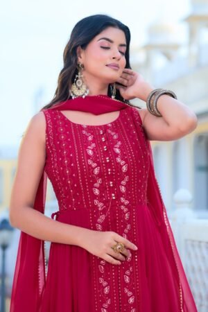 Alternative view of premium Designer Emerald Elegance Anarkali Dress.