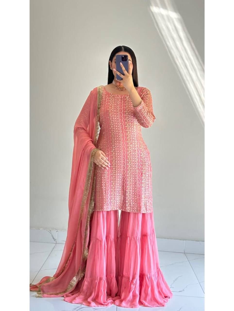 AK-Series New Designer Party Top Pallazo & Dupatta - Image 3