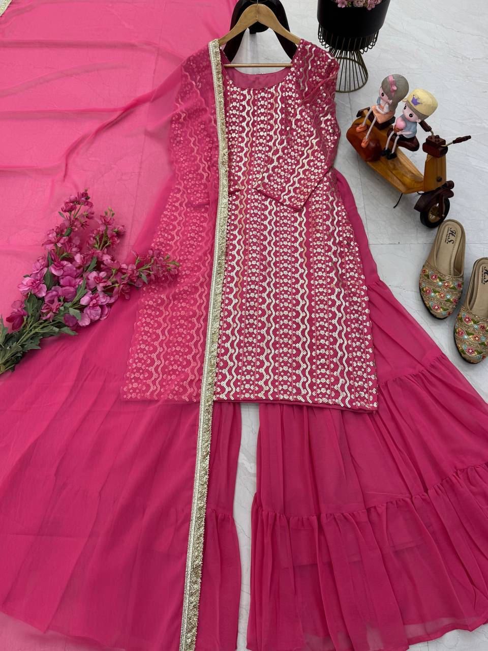 AK-Series New Designer Party Top Pallazo & Dupatta - Image 4