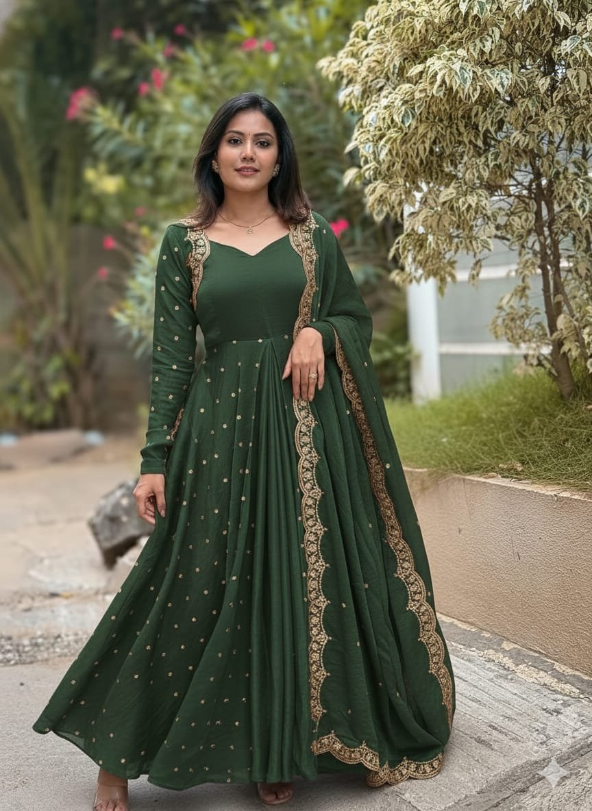 Dazzle In This Exquisite Georgette anarkali, Adorned With Intricate Embroidery That Adds A Touch Of Elegance To Any Festive Occasion