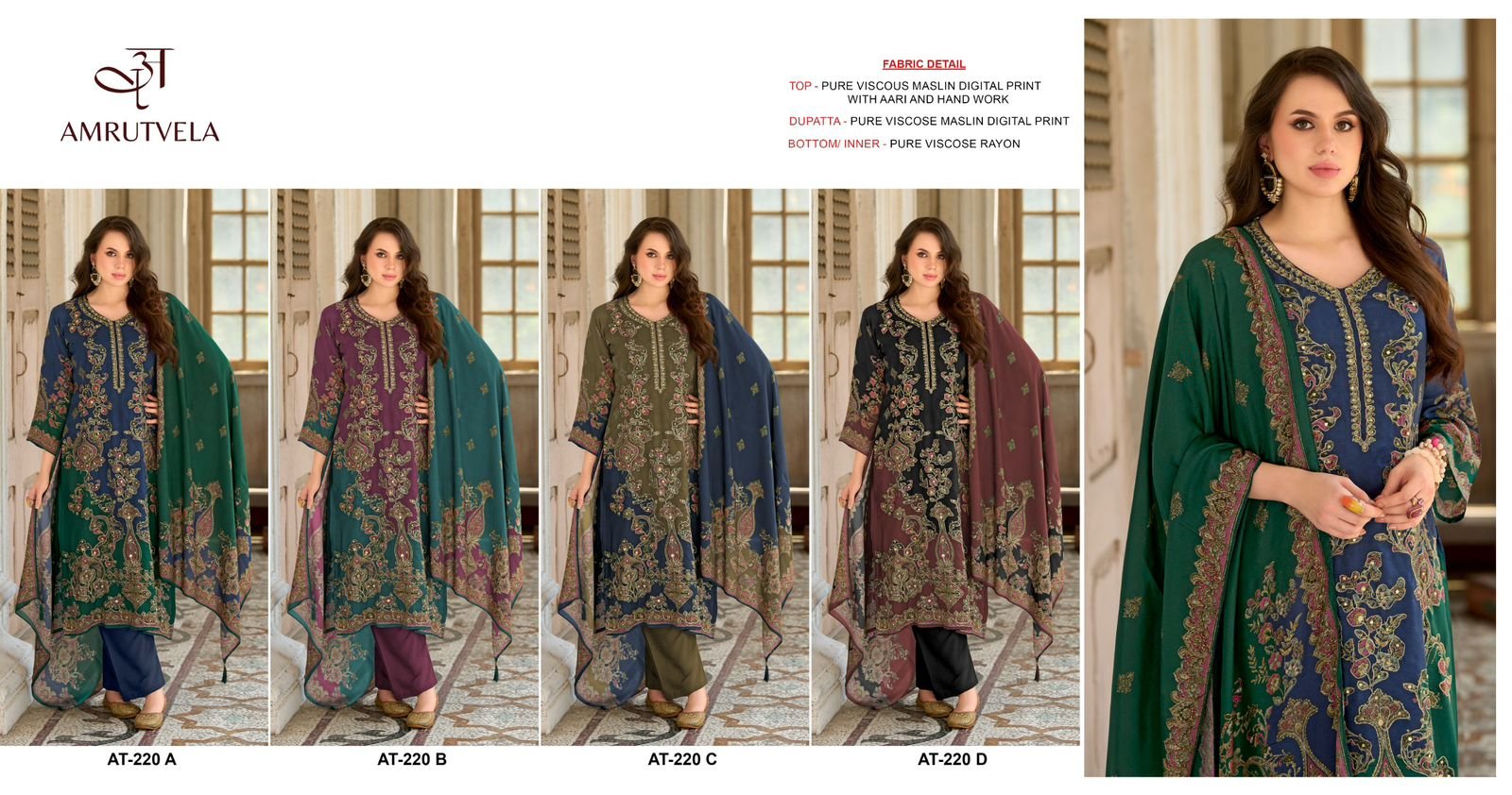 Pure viscous Maslin digital print with aari and hand work - Image 9
