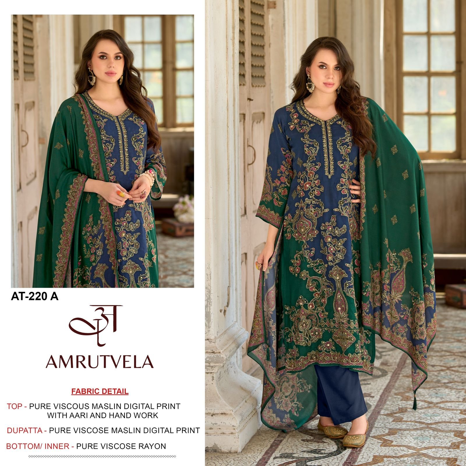 Pure viscous Maslin digital print with aari and hand work - Image 7