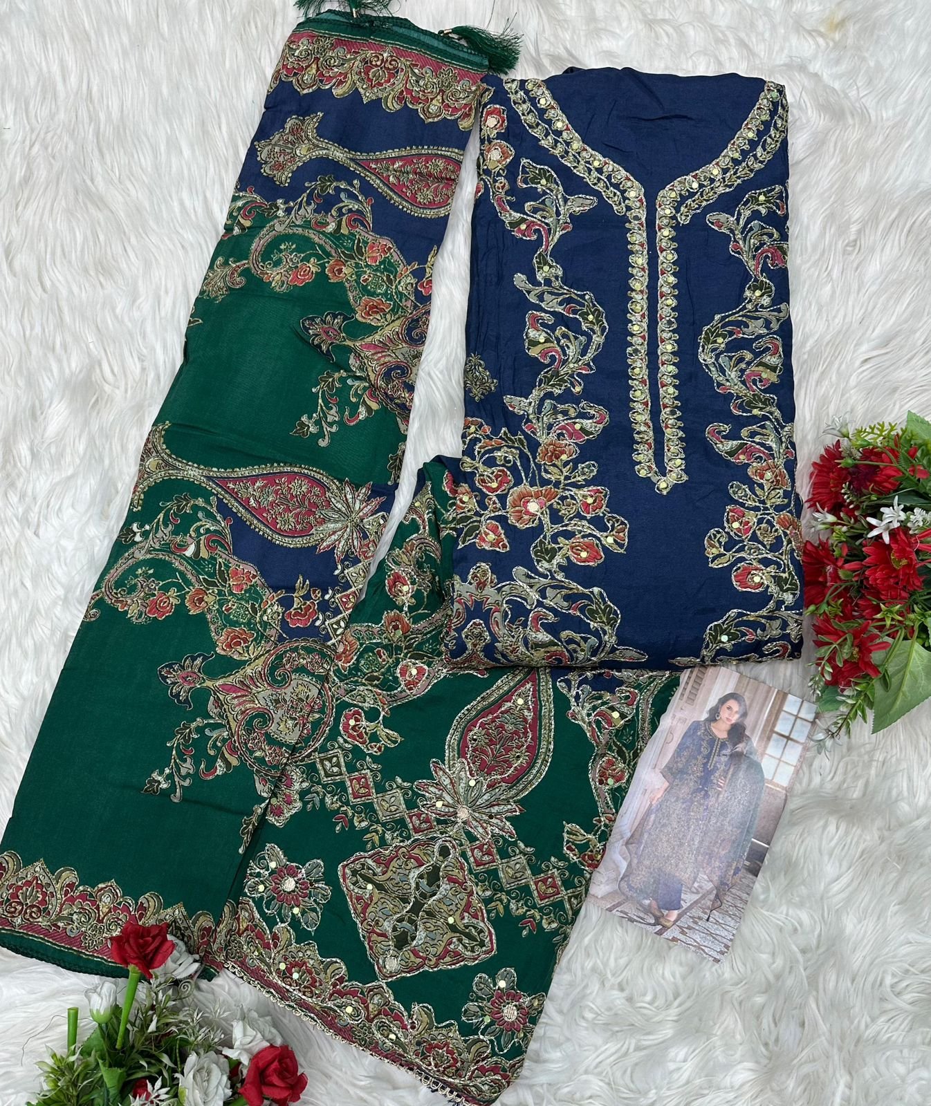 Pure viscous Maslin digital print with aari and hand work - Image 8
