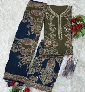 Alternative view of Pure viscous Maslin digital print with aari and hand work
