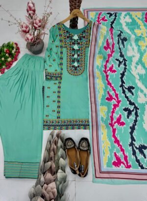 Alternative view of NEW DESIGNER HEAVY NATURAL SILK TOP PLAZZO & DUPATTA SET