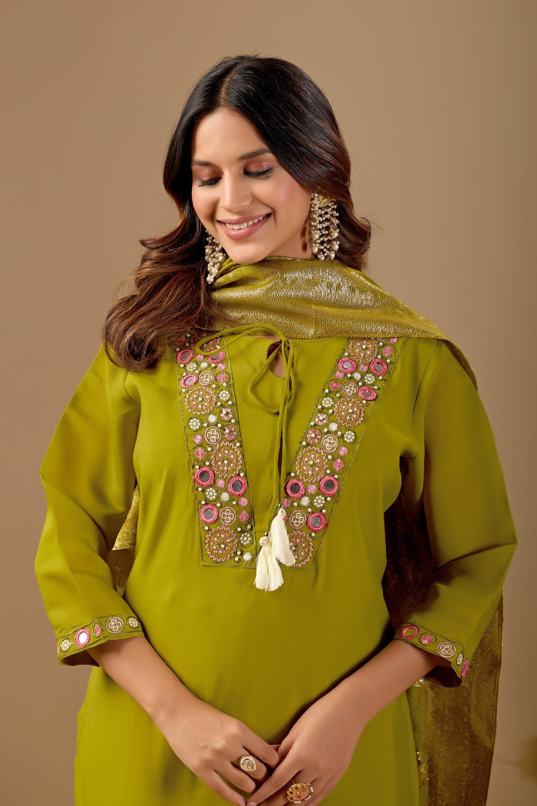 NEW Office/Collage/PARTY Wear Best Collection 3piece Kurti Pant Dupatta Set - Image 6