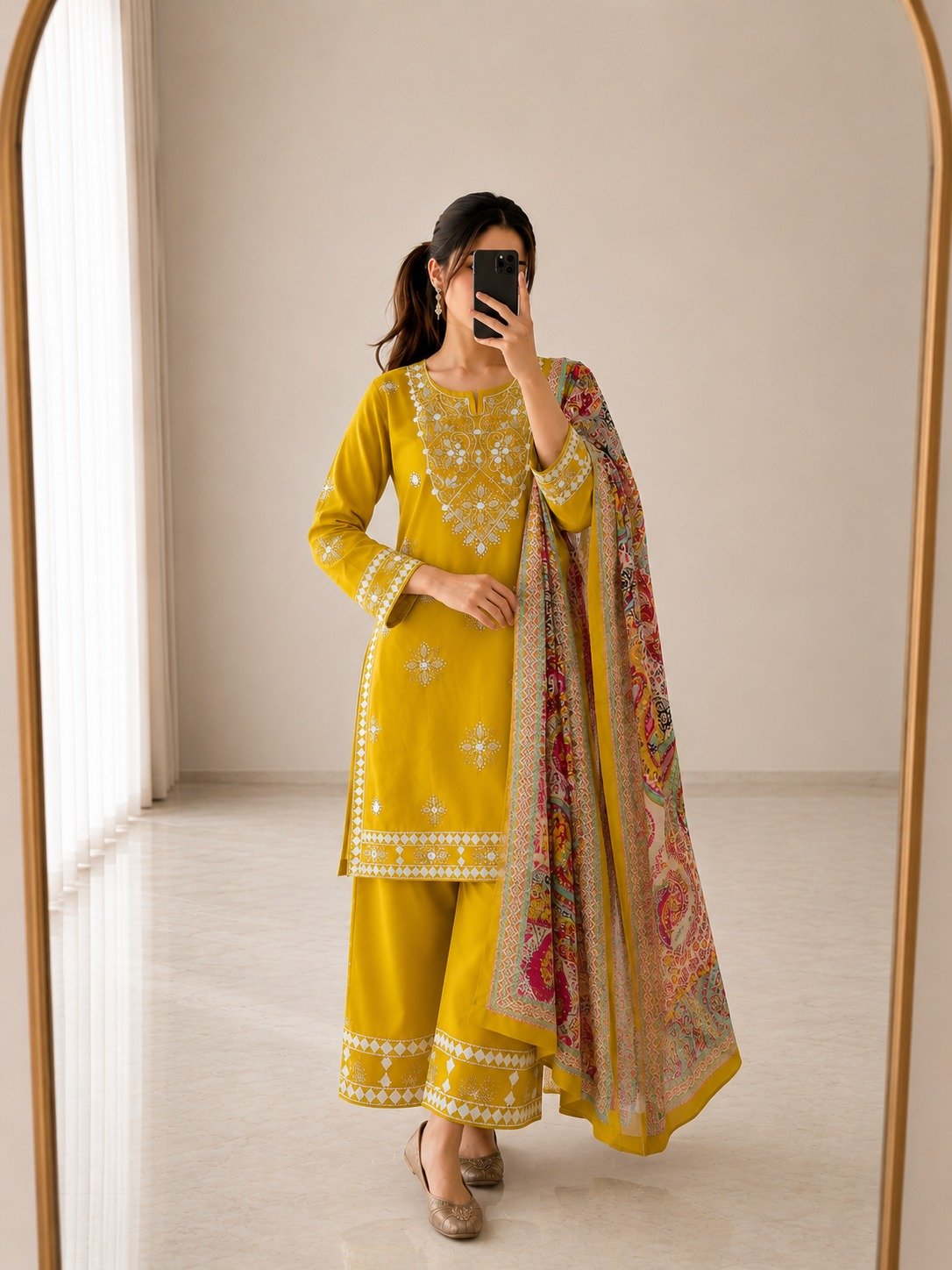 Today We are Launching Exclusively Festive & Party Wear Heavy Cotton With Embroidery Gotapati With Top-Bottom And Dupatta Set Fully Stitched Ready To Wear - Image 3