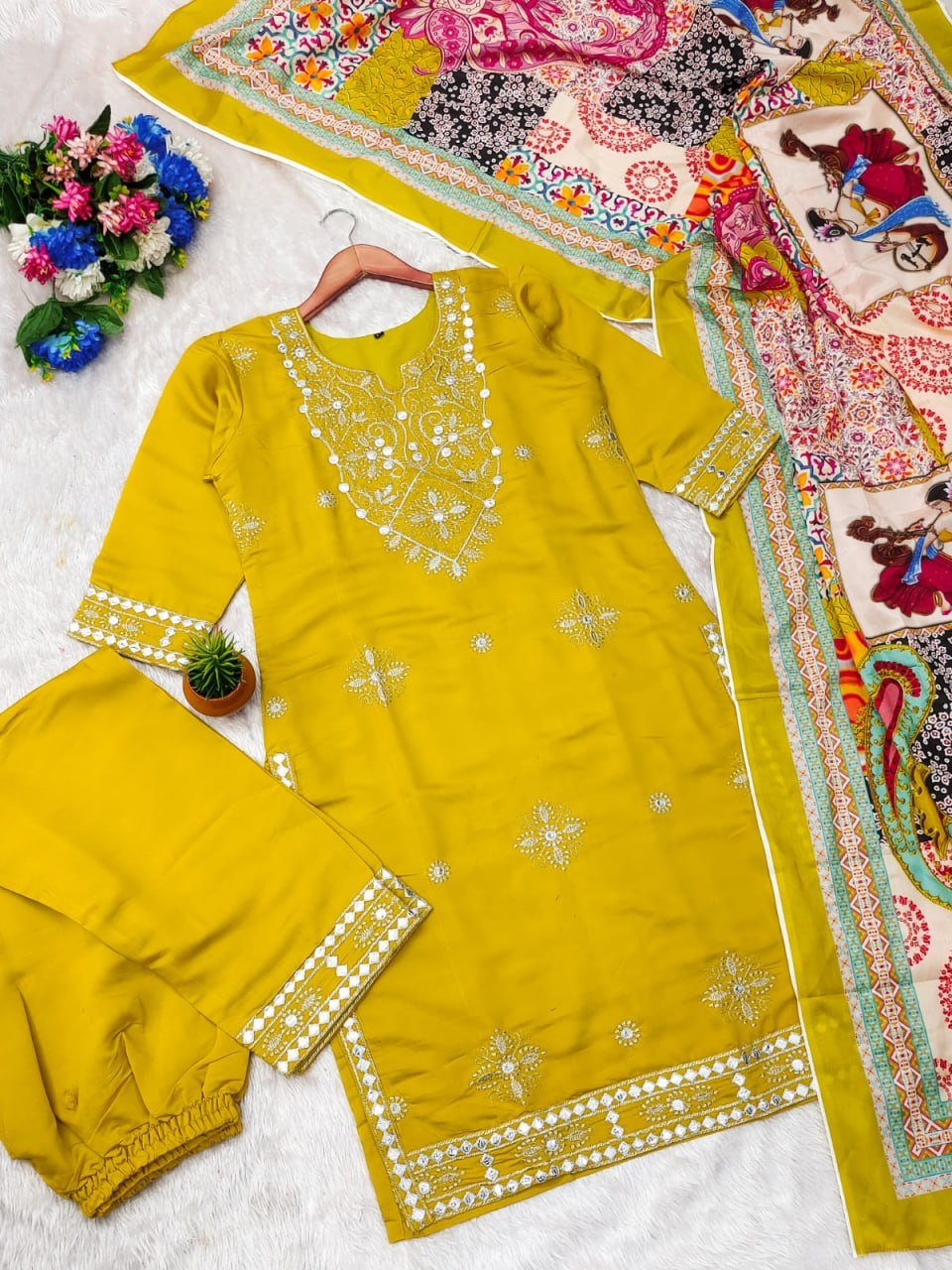 Today We are Launching Exclusively Festive & Party Wear Heavy Cotton With Embroidery Gotapati With Top-Bottom And Dupatta Set Fully Stitched Ready To Wear - Image 4