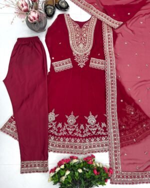 Alternative view of NEW DESIGNER EID SPECIAL HEAVY EMBROIDERY CODING SEQUENCE WORK 3 PIS SUIT SET