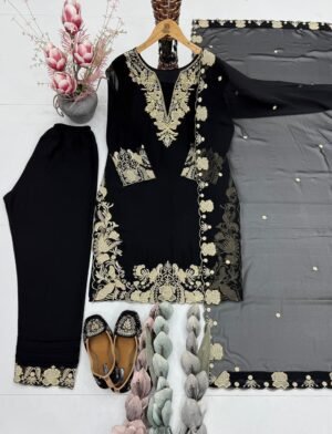 Alternative view of NEW DESIGNER HEAVY FUAX GEORGETTE EMBROIDERY WORK 3 PIS SUIT SET