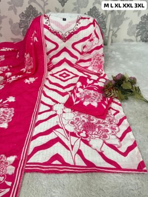 Alternative view of Morgan Sequence Silk Digital Print Kurti With Pant With Dupatta