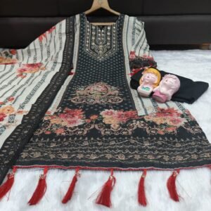 Alternative view of Elegant Pakistani Style Maslin Simmer Suit with Intricate Aari Work