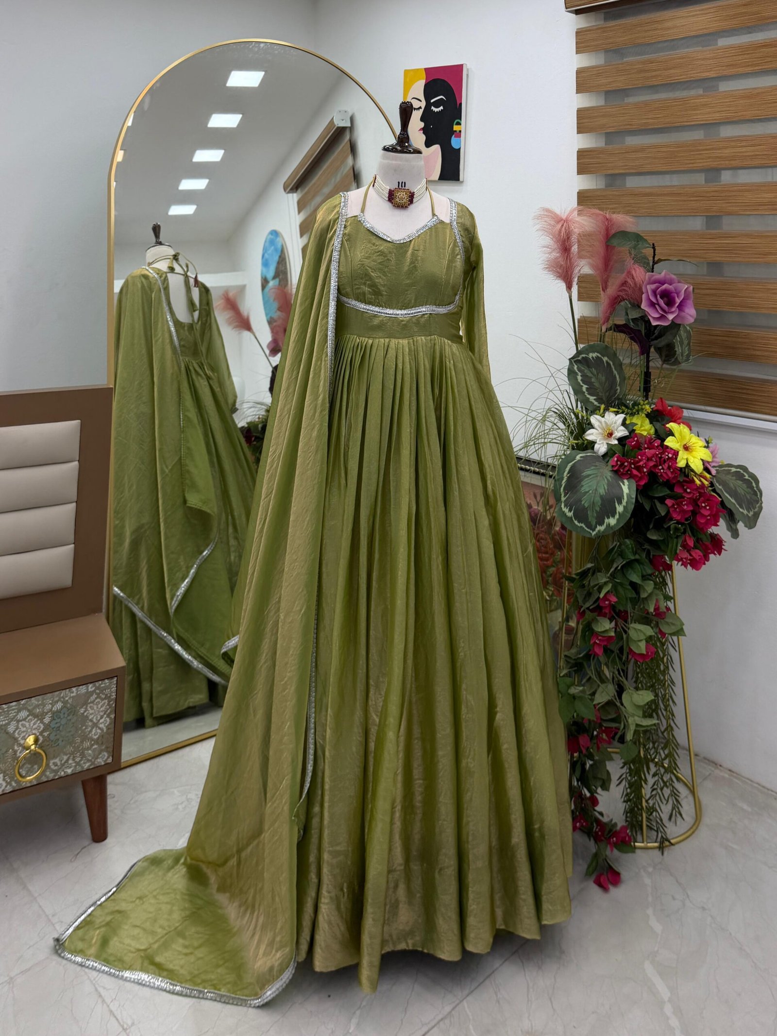 AK-Series New Designer Party Gown Pent & Dupatta Set