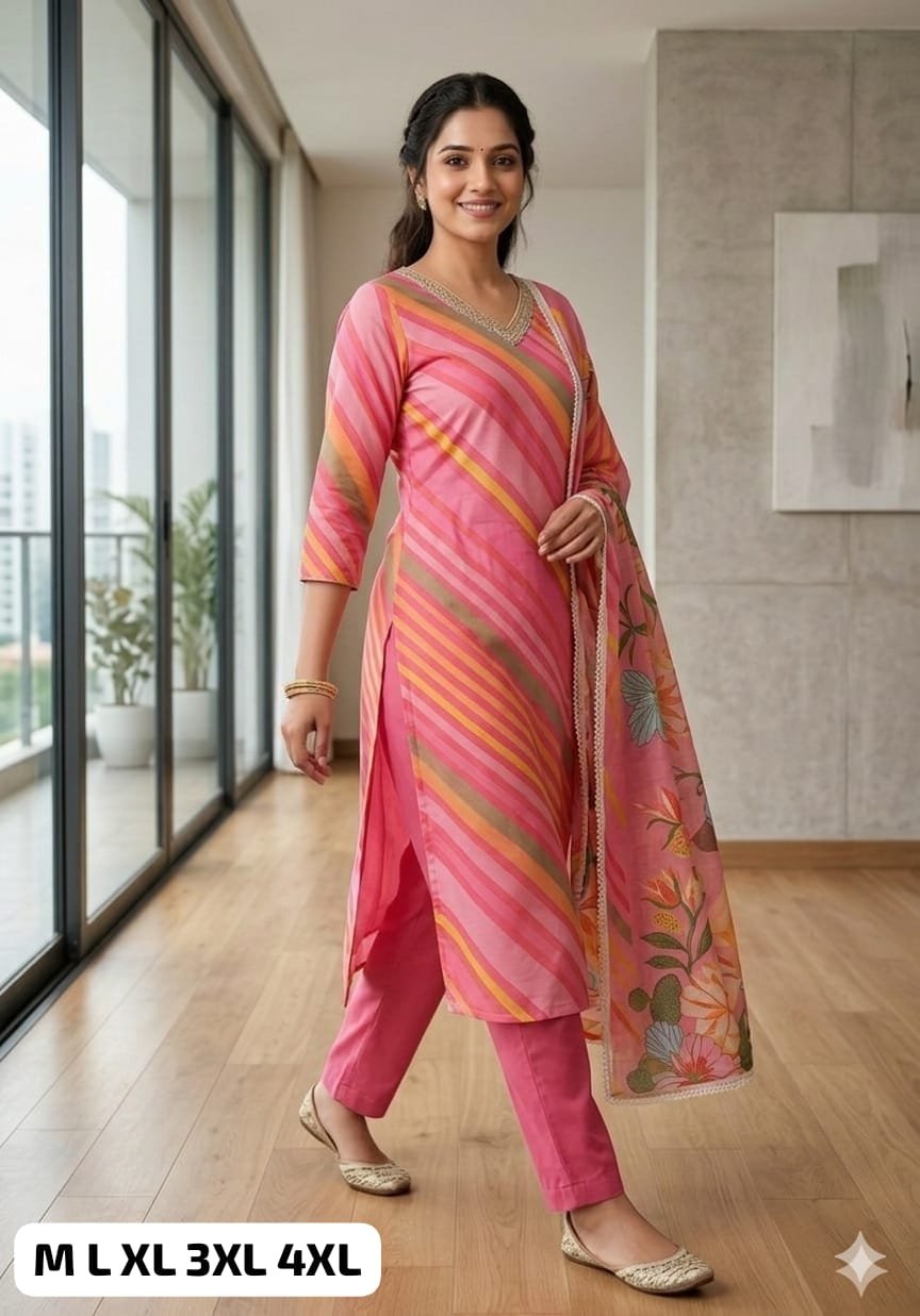 Muslin Silk A-Line Kurti With Pant With Dupatta - Image 4