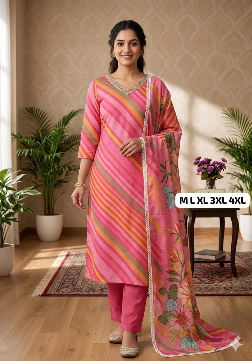 Muslin Silk A-Line Kurti With Pant With Dupatta - Image 3