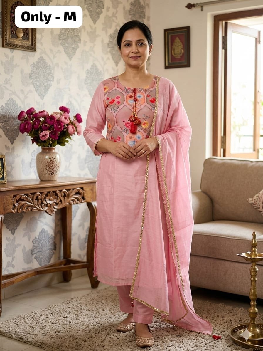 Muslin Silk A-Line Kurti With Pant With Dupatta - Image 7