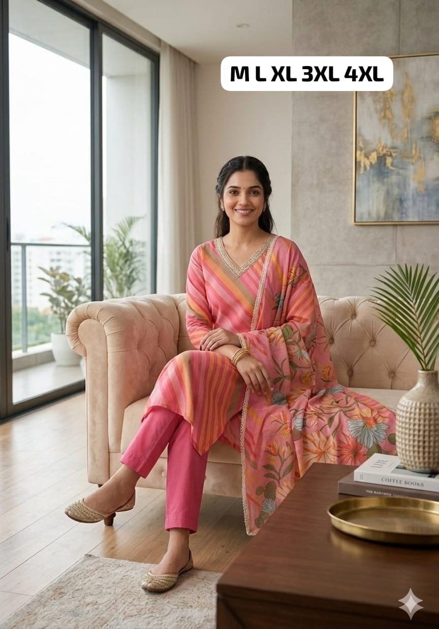Muslin Silk A-Line Kurti With Pant With Dupatta - Image 5