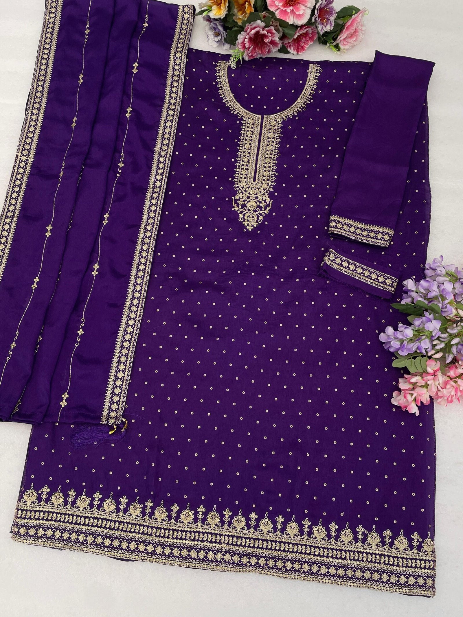Viscouse Dola Silk with Heavy Embroidered 3mm Sequence & Coding - Image 6