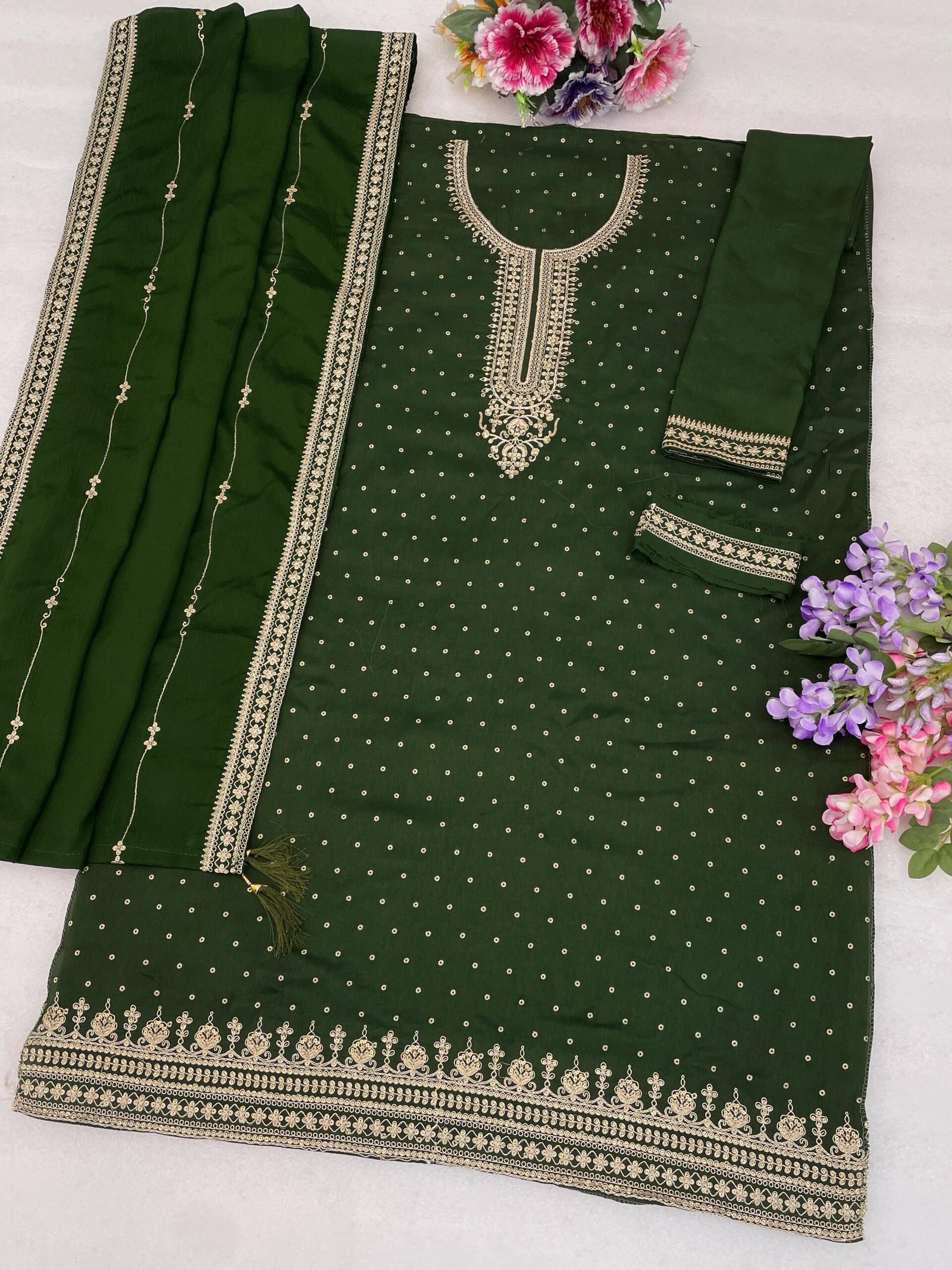 Viscouse Dola Silk with Heavy Embroidered 3mm Sequence & Coding - Image 4