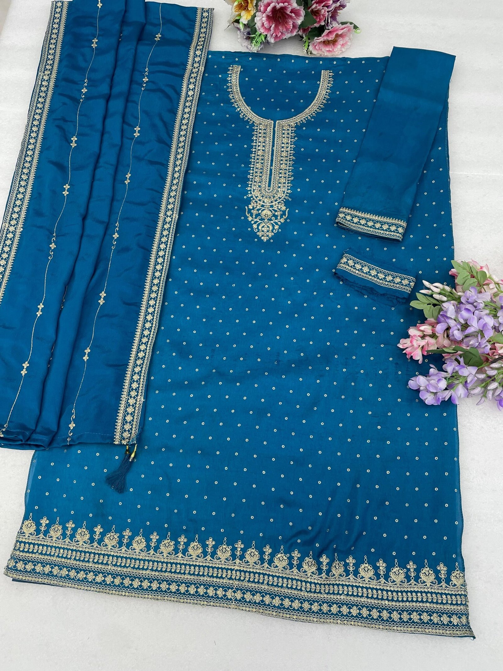 Viscouse Dola Silk with Heavy Embroidered 3mm Sequence & Coding - Image 8