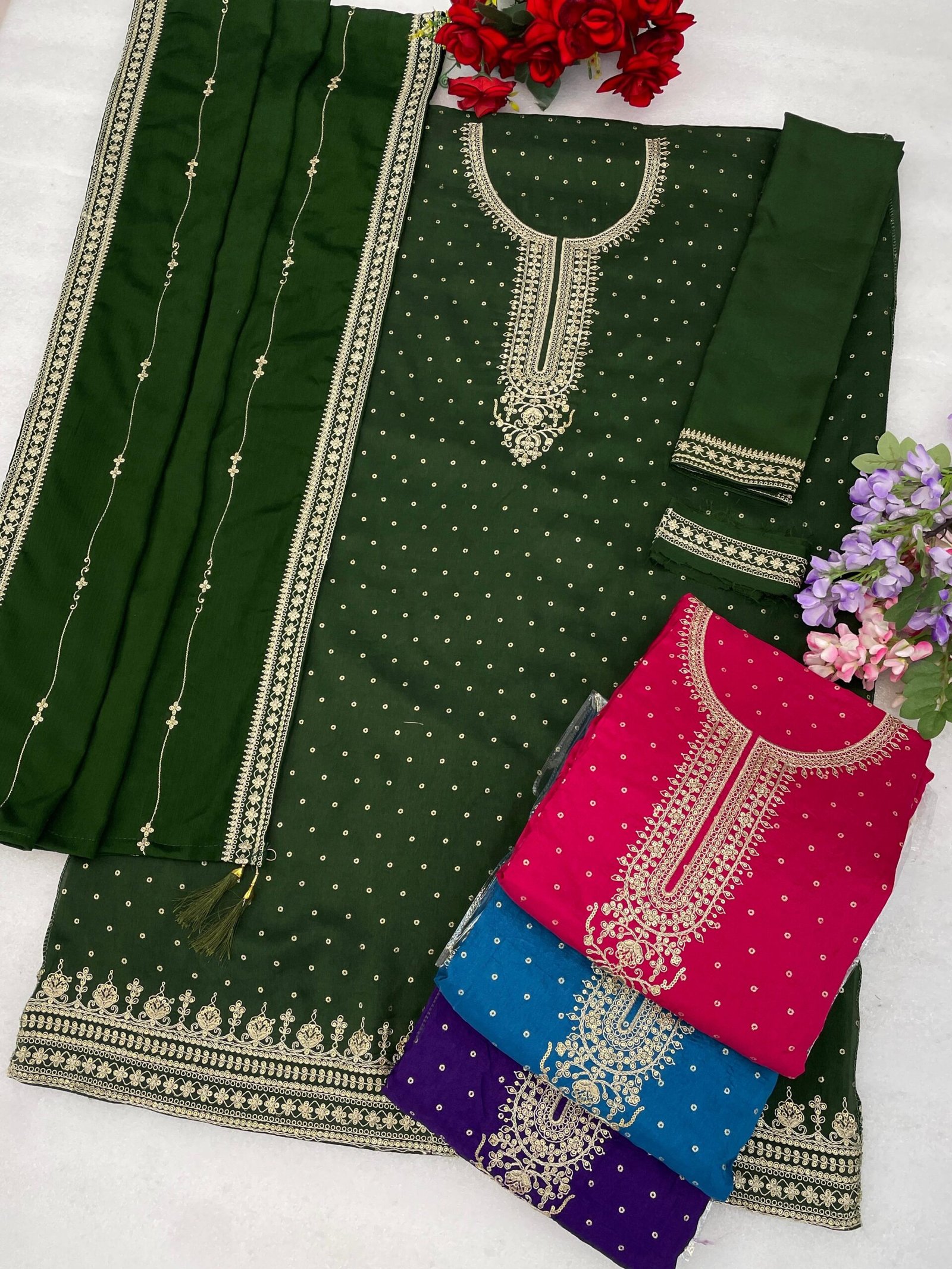 Viscouse Dola Silk with Heavy Embroidered 3mm Sequence & Coding - Image 9