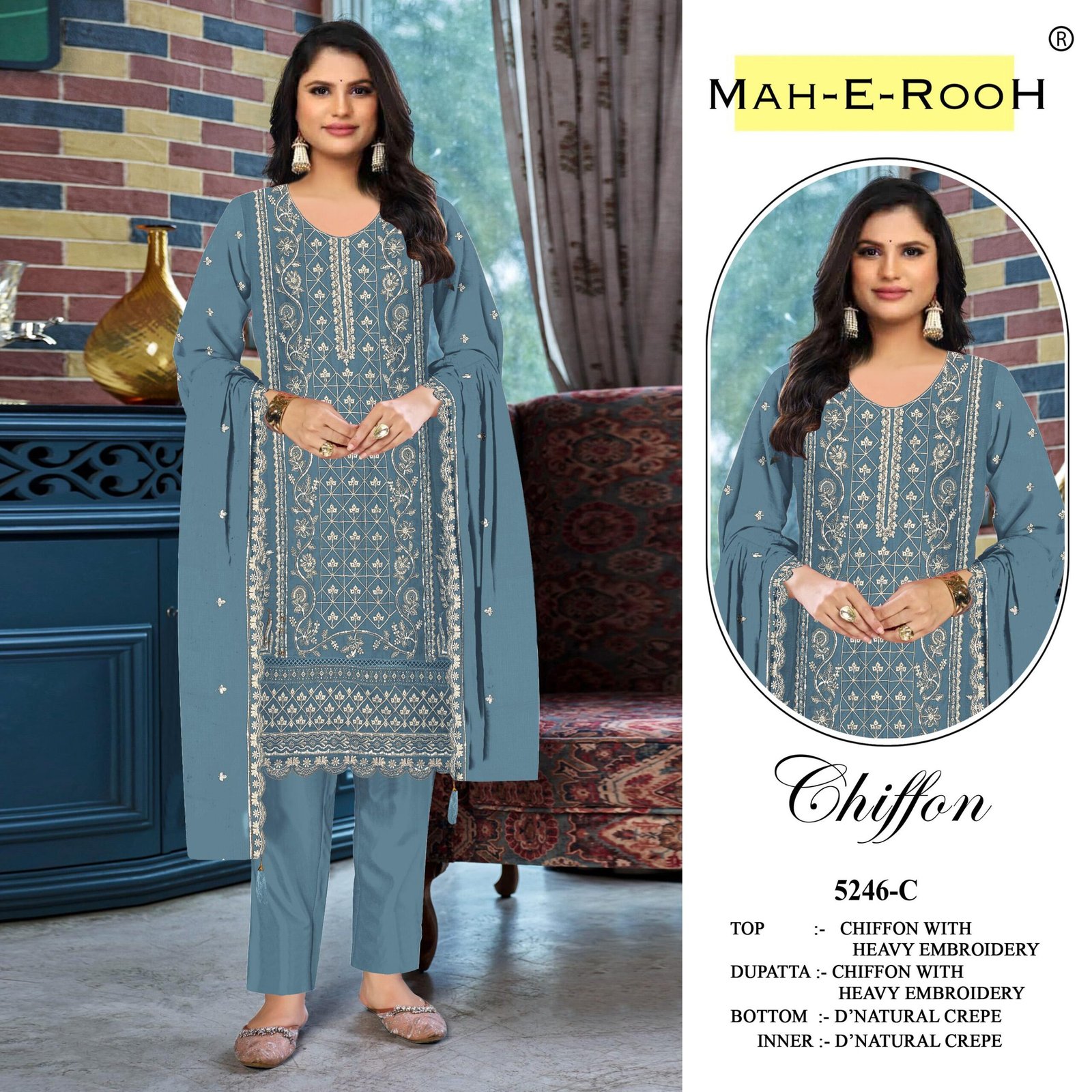 Heavy Chiffon with Heavy Embroidered 3mm Sequence work + Khatli Work - Image 5