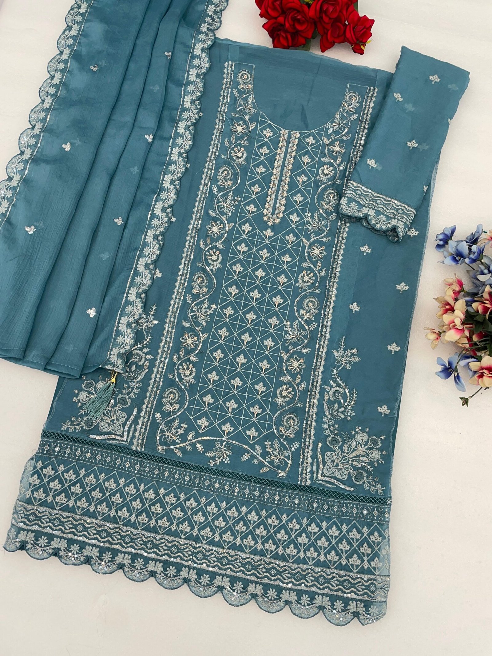 Heavy Chiffon with Heavy Embroidered 3mm Sequence work + Khatli Work - Image 6