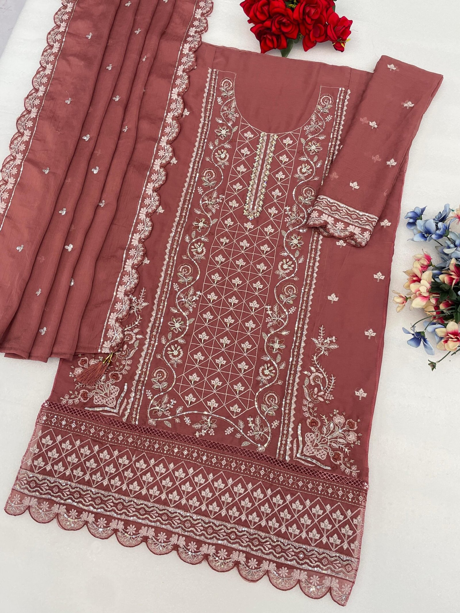 Heavy Chiffon with Heavy Embroidered 3mm Sequence work + Khatli Work - Image 2