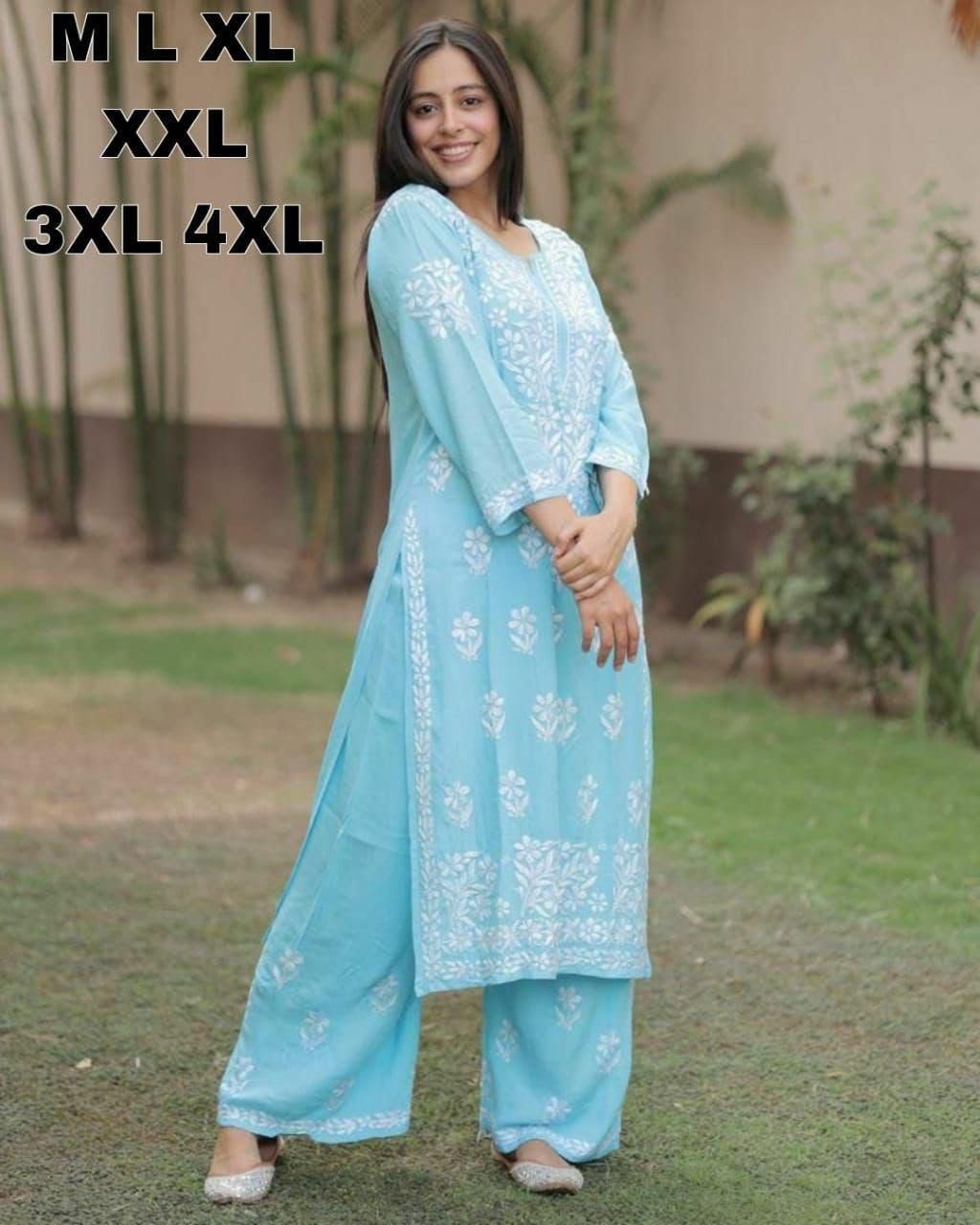 Premium Reyon cotton Top with beautiful chikankari work on yoke & Reyon pent - Image 3