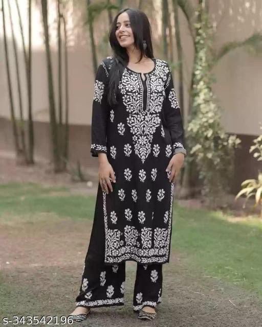 Premium Reyon cotton Top with beautiful chikankari work on yoke & Reyon pent