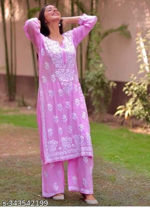 Premium Reyon cotton Top with beautiful chikankari work on yoke & Reyon pent - Image 10