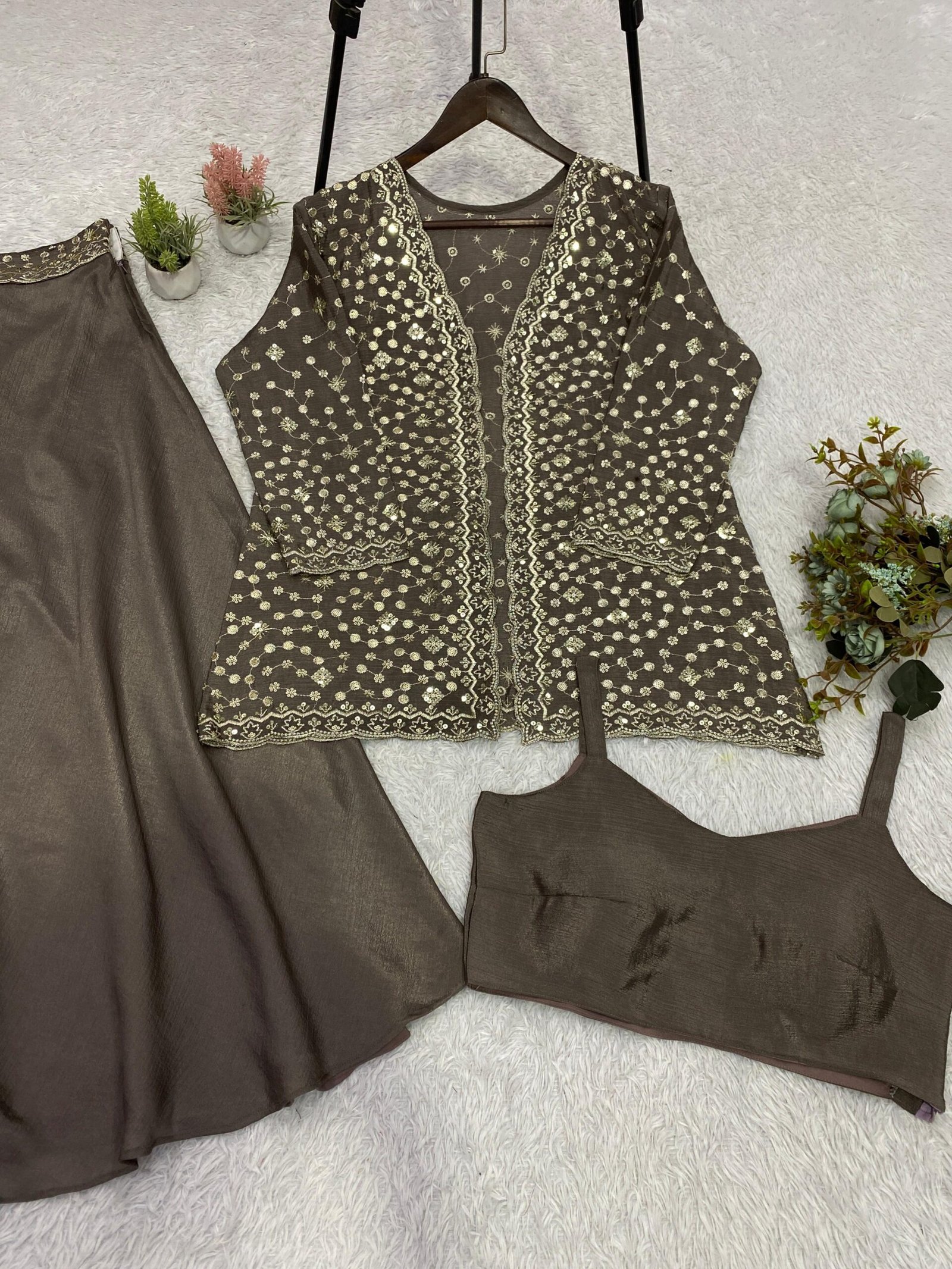 THIS WEDDING SEASON WEAR OUR BEAUTIFUL SEQUENCE EMBROIDERED BLOUSE, PLAZZO WITH KOTI - Image 2