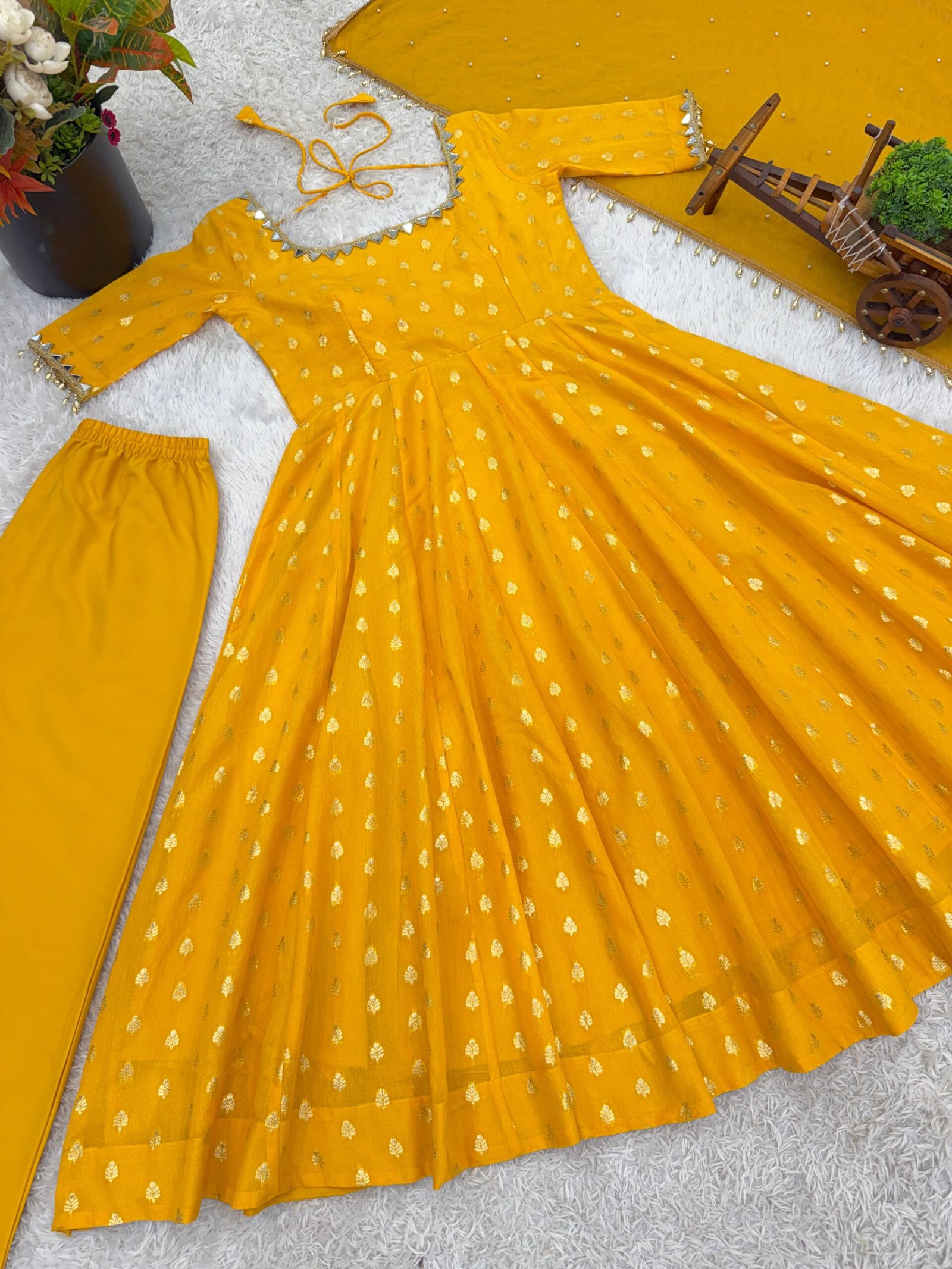 Presenting New Designer Collection In Chanderi Jacquard Butti With Embroidery Work Gown And Dupatta Set Fully Stitched Ready To Wear - Image 2