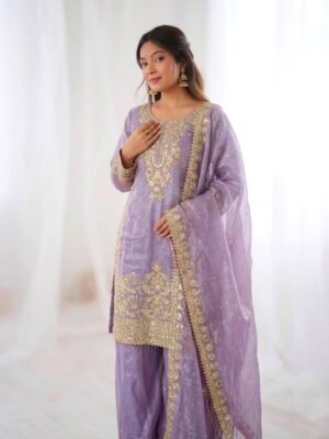 Presenting New Designer Collection In GMY SILK With Heavy Embroidery Coding Sequence Work Top-Bottom And Dupatta Set