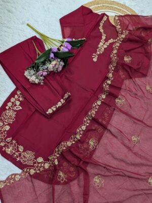 Alternative view of WOMEN'S PURE VISCOSE CHANDERI SILK KURTA SETS