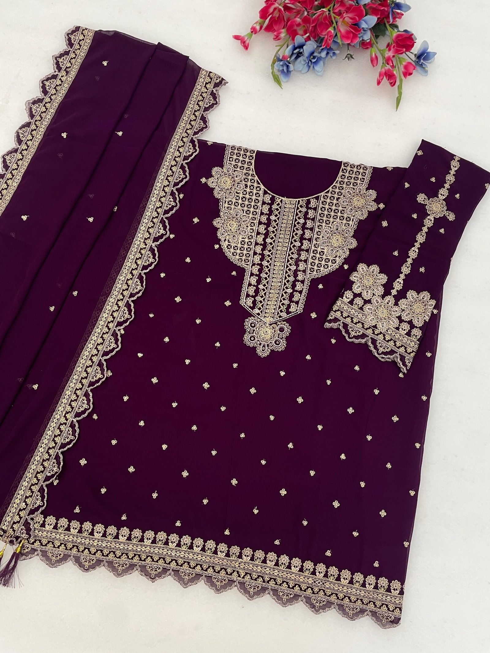 Blooming Fox Georgette with Heavy Embroidered 3mm & 5mm Sequence Work - Image 4