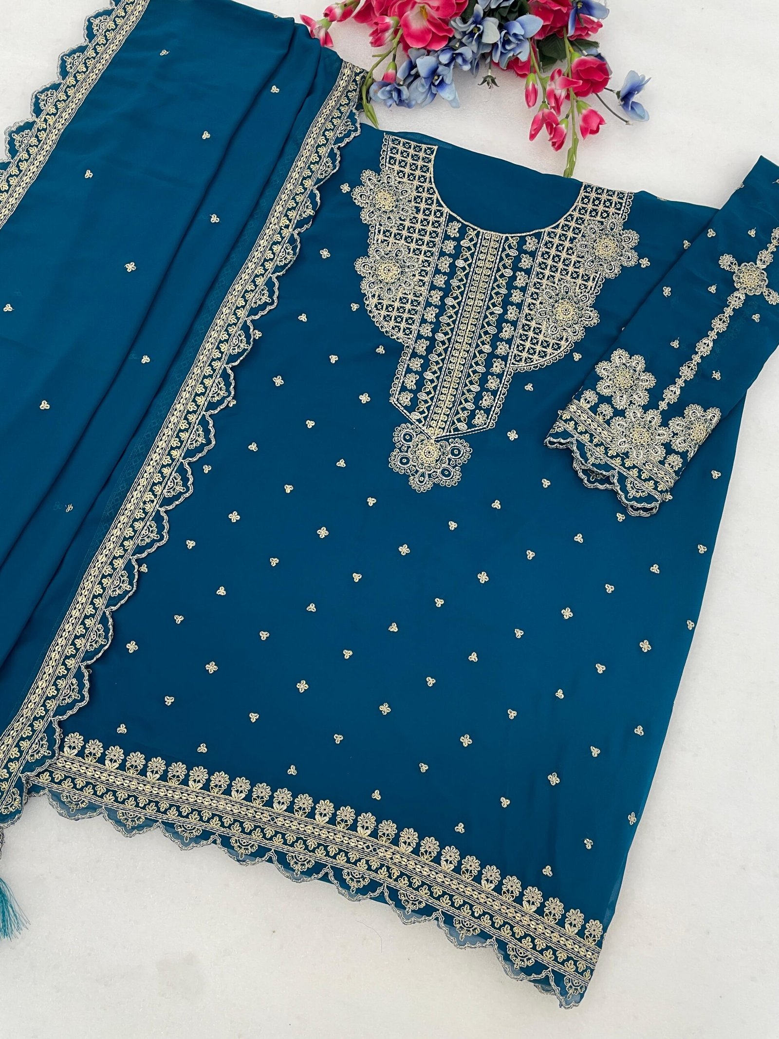 Blooming Fox Georgette with Heavy Embroidered 3mm & 5mm Sequence Work - Image 2