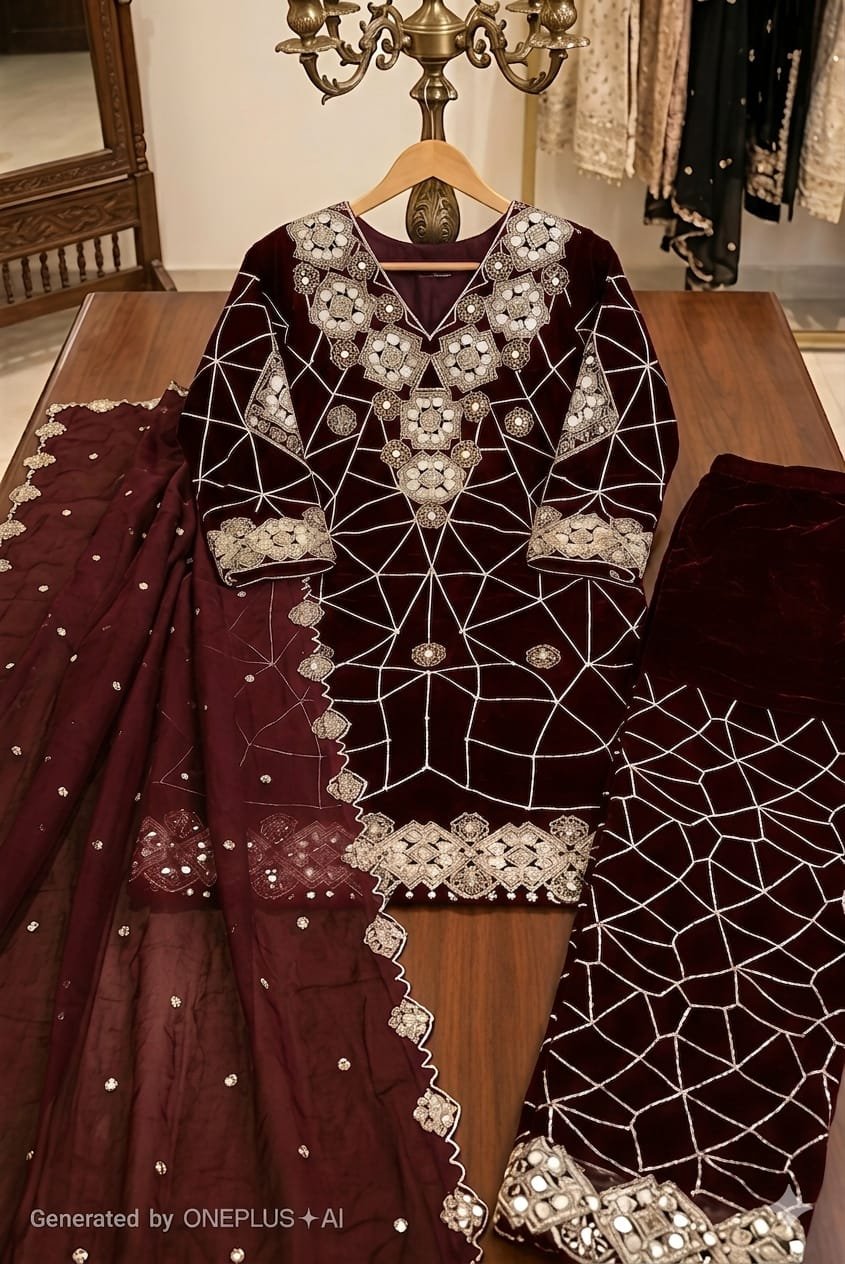 EXCLUSIVE AND TRENDY FOR WEDDING SEASON OUR SEQUENCE EMBROIDERY WORKED TOP, PLAZZO AND DUPATTA - Image 2