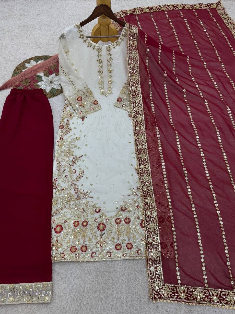 PRESERNTING NEW EID SPACIAL FANCY DESIGN HEAVY EMBROIDERY AND SEQUENCE WORK TOP - PLAZZO WITH DUPATTA - Image 4