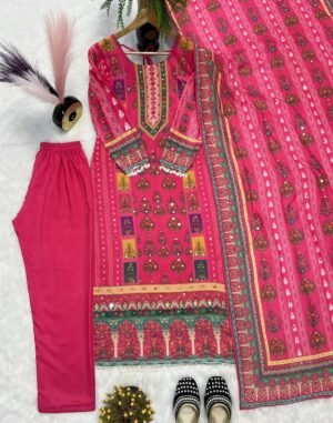 Alternative view of DESIRABLE FANCY MASKA COTTON REAL HAND MIRROR WORK TOP AND PENT WITH DUPATTA
