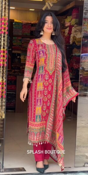 DESIRABLE FANCY MASKA COTTON REAL HAND MIRROR WORK TOP AND PENT WITH DUPATTA