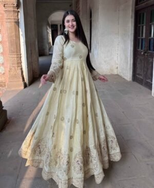 ENHANCE THE BEAUTY OF YOUR WARDROBE WITH THIS NEWLY LAUNCHED DESIGNER ANARKALI GOWN WITH ELEGANT DUPATT