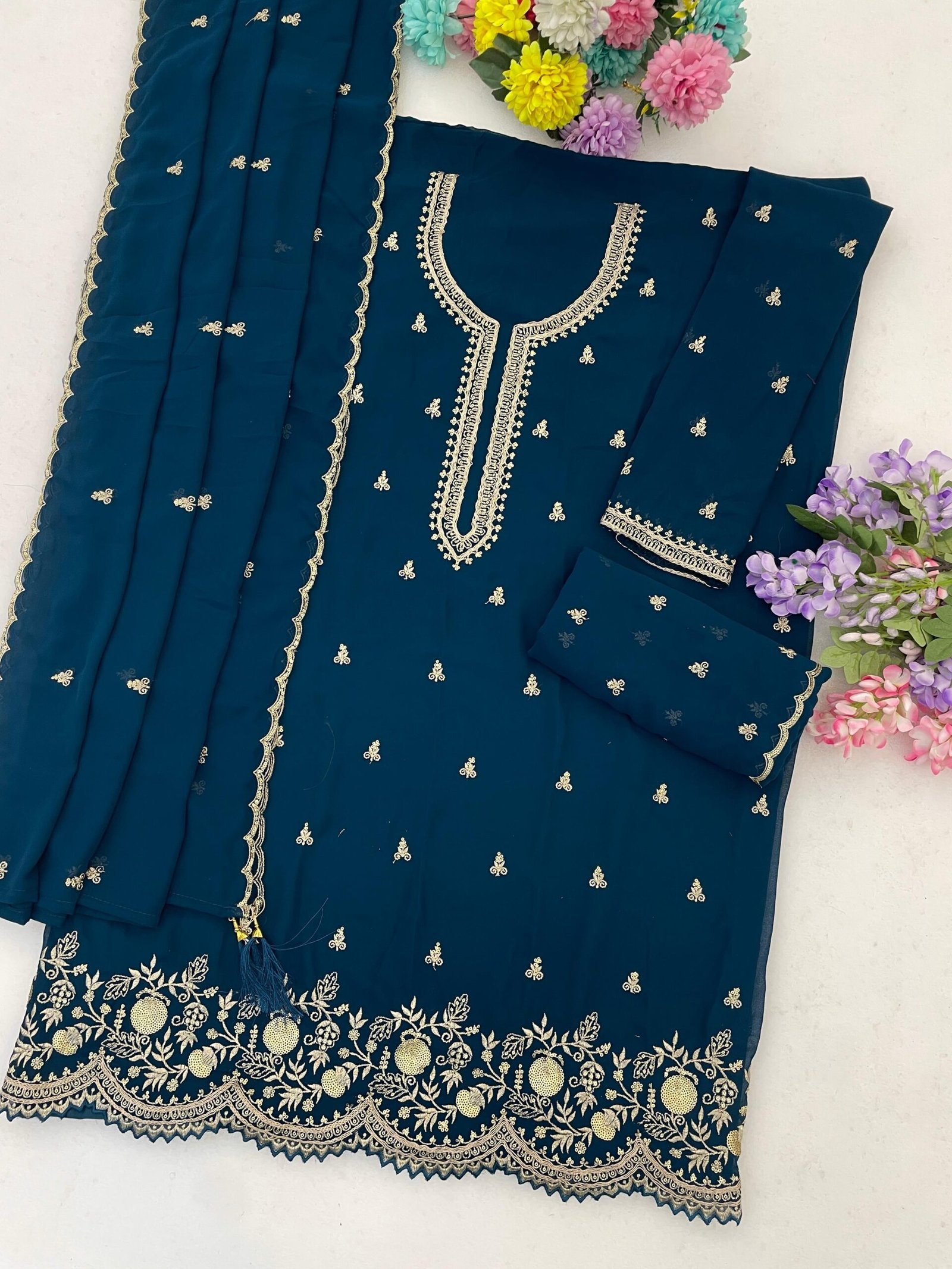 Blooming Fox Georgette with Heavy Embroidered 3mm Sequence Work - Image 8