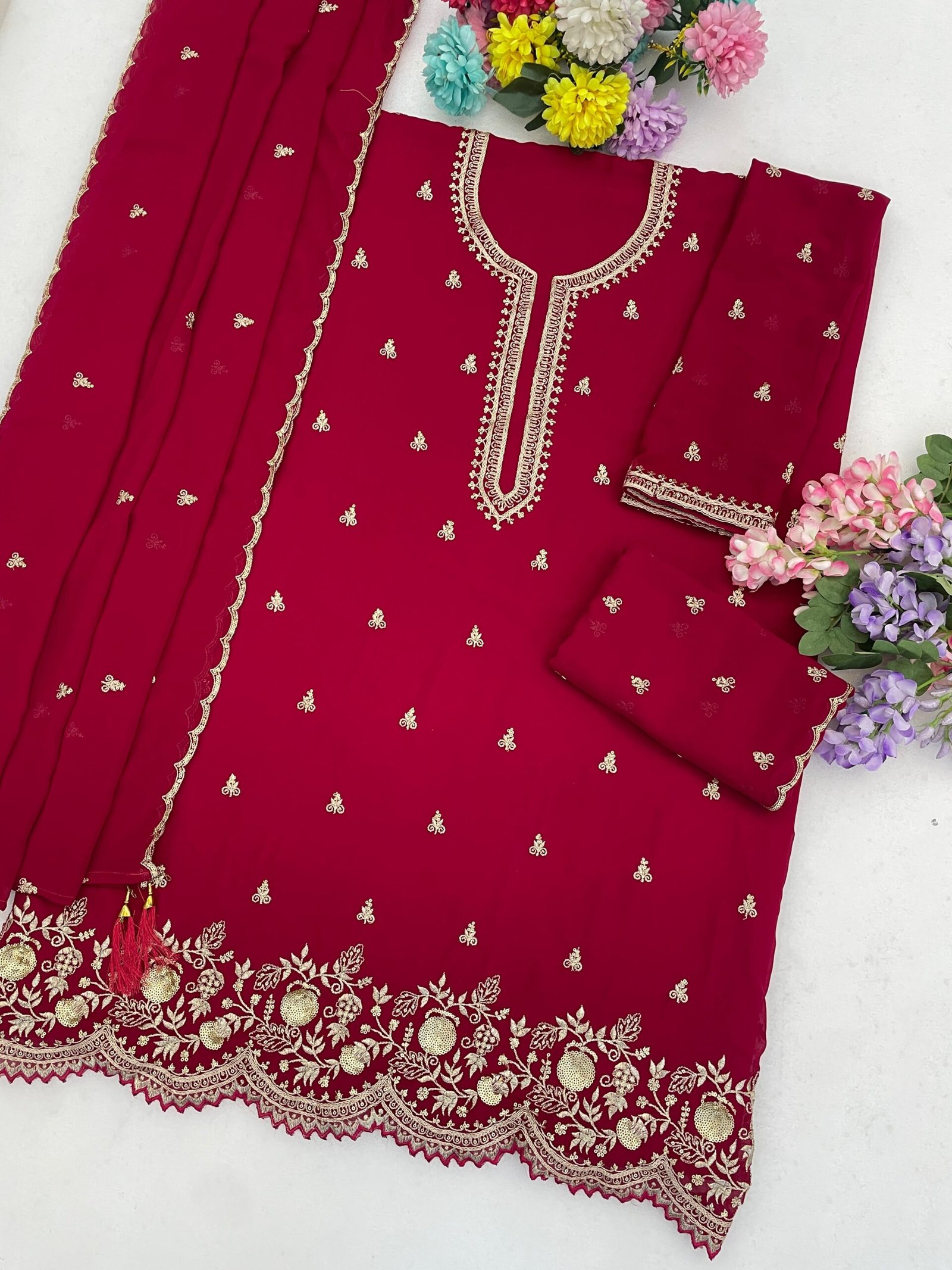 Blooming Fox Georgette with Heavy Embroidered 3mm Sequence Work - Image 2