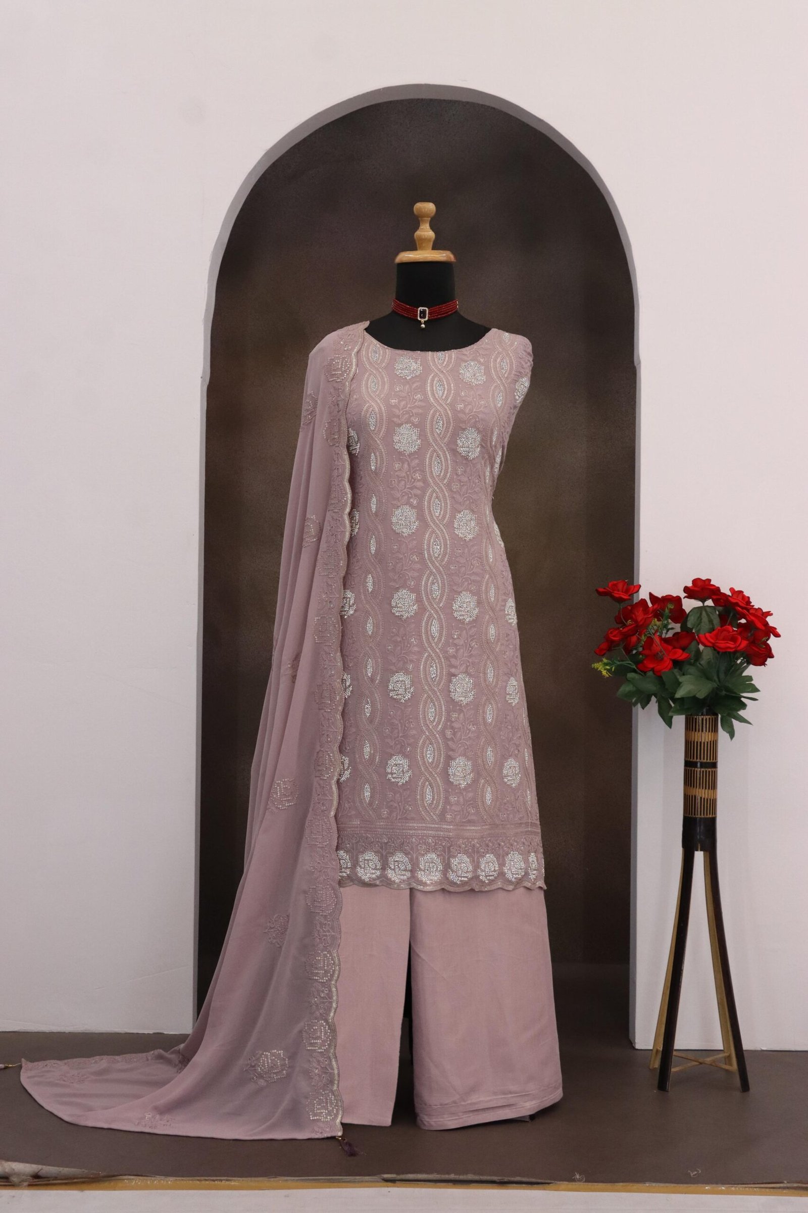 Fox Georgette with Heavy Embroidered 3mm Sequence Work + Zarkhan Work - Image 2