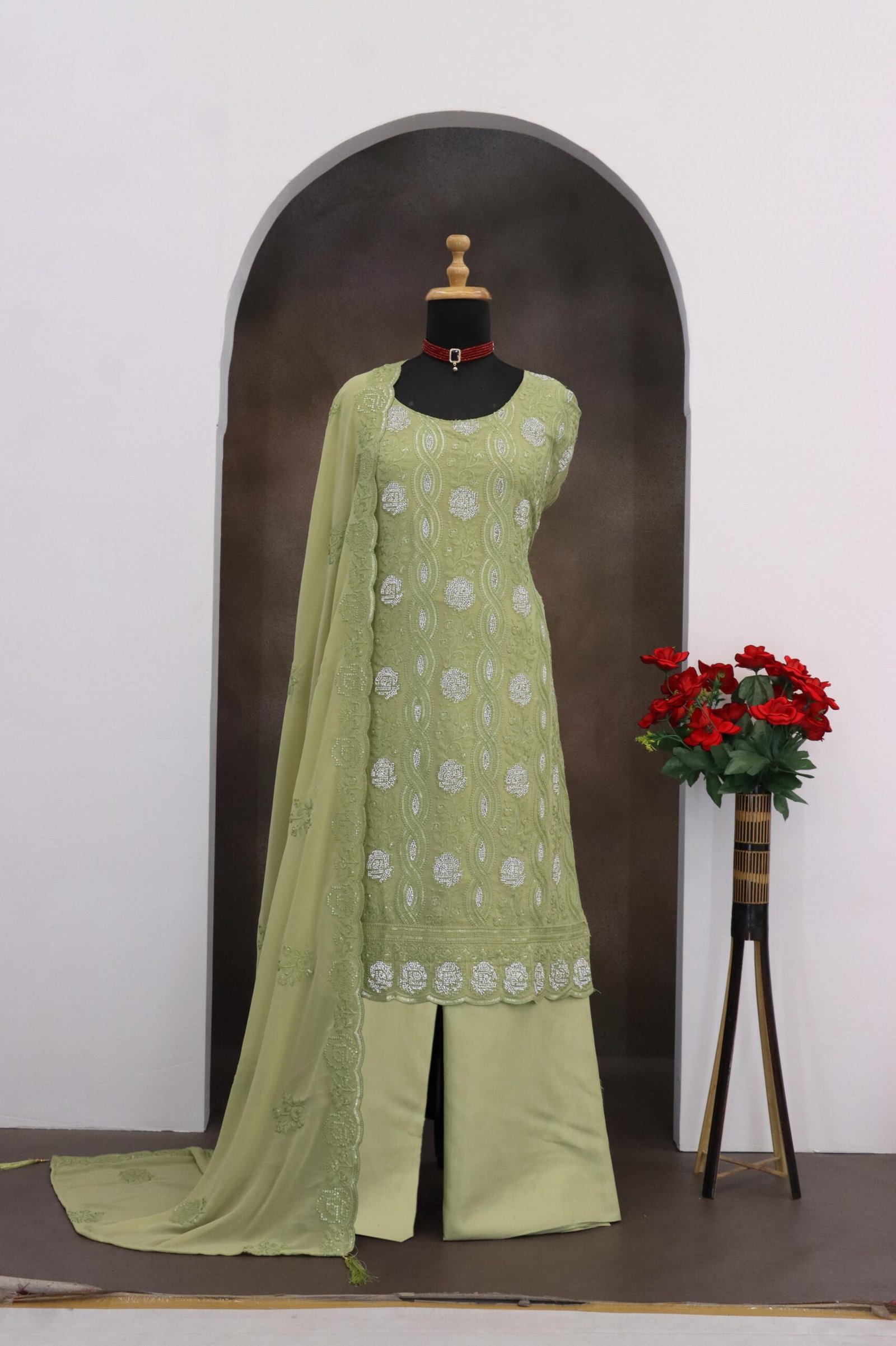 Fox Georgette with Heavy Embroidered 3mm Sequence Work + Zarkhan Work - Image 4