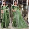 SAREES FABRIC.:-Pure Gold Crush fabric with coding embroidery work and 3mm sequence work with all over butta and amazing arc cutting borders work.