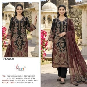   Pure Viscous Maslin Digital Print and  Aari Work