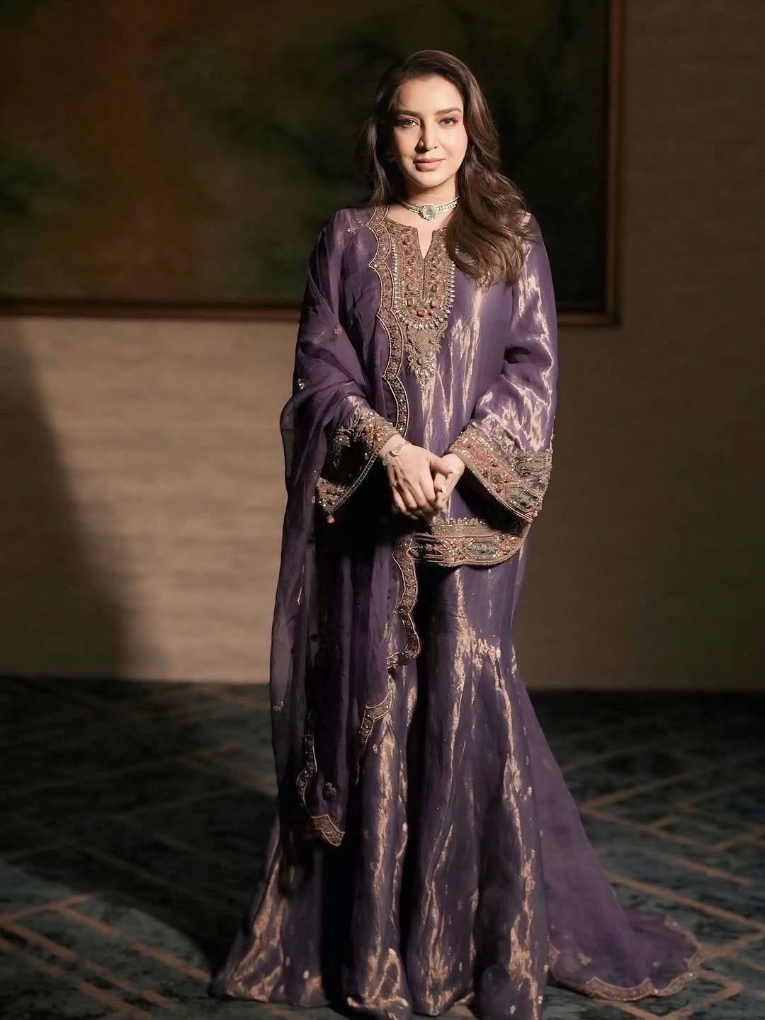 ENHANCE THE BEAUTY OF YOUR WARDROBE WITH THIS NEWLY LAUNCHED FENDY SILK KURTI & PLAZZO SET WITH STONE HANDWORK