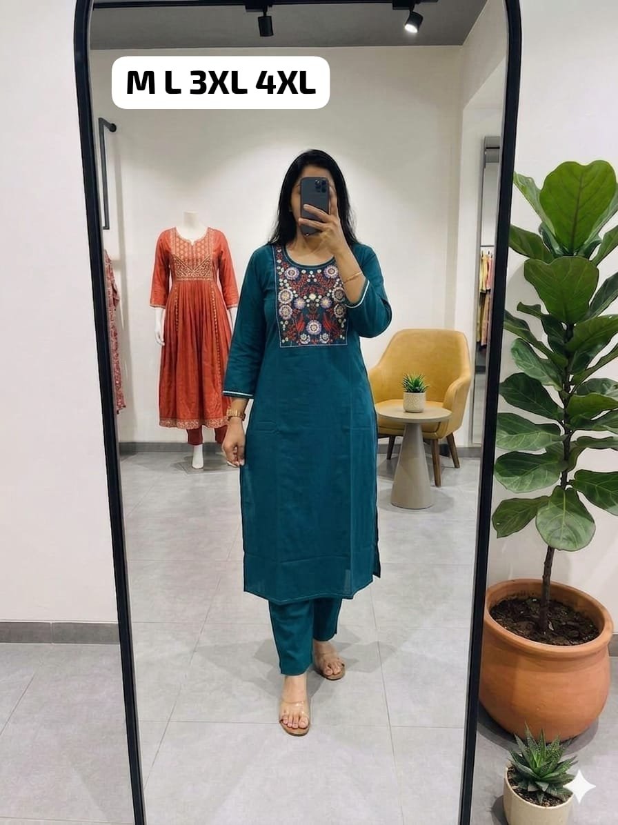 PURE HEAVY DHABU COTTON KURTI WITH PANT - Image 4